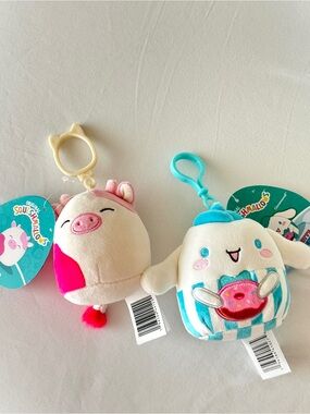 2 Squishmallow Keychains (Pink Cow & Cinnamoroll)